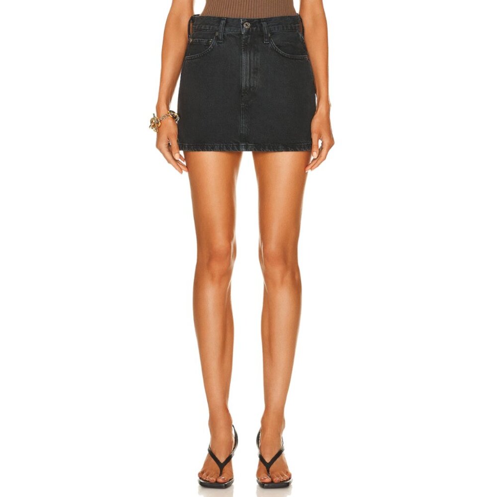 AGOLDE Liv Mini Skirt Vapor Black Denim Size 23 XS Low Rise Organic Cotton